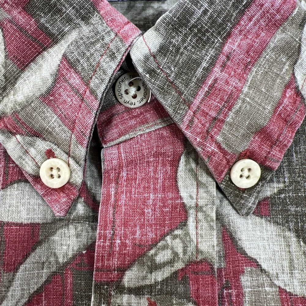 Reyn Spooner Men's Hawaiian Brick Red Floral 1/4 Button Up Shirt Resort Size 2XL